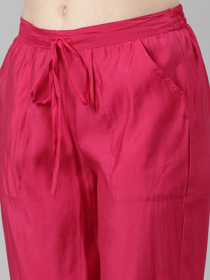 Neerus Pink Casual Floral Straight Kurta and Trousers With Dupatta