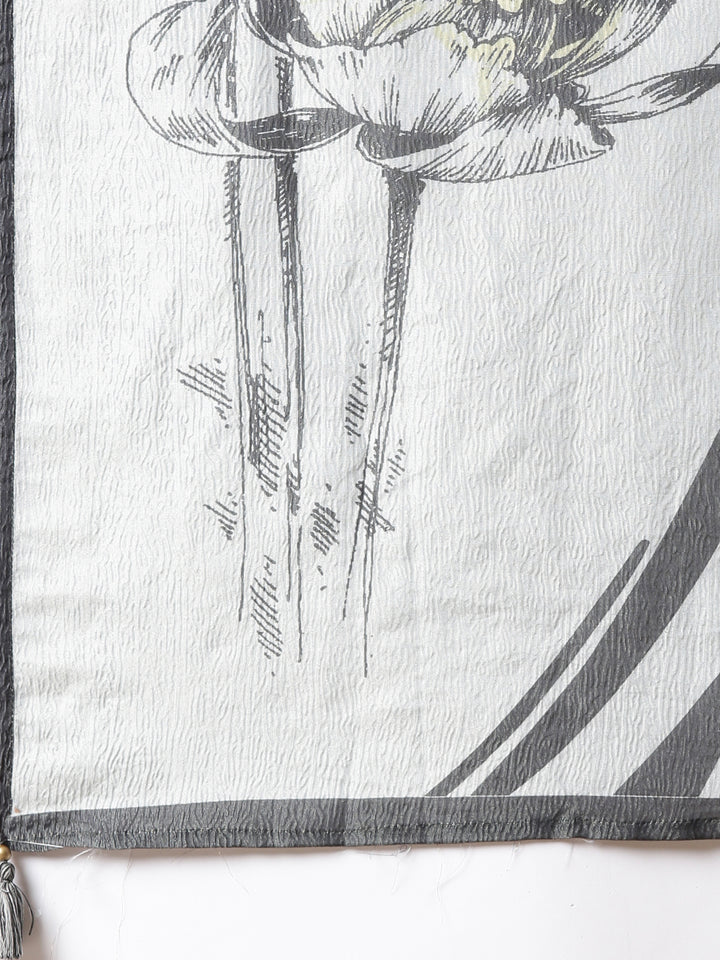 Neerus Grey Printed Straight Kurta and Trousers With Dupatta