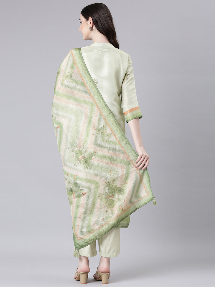 Neerus Lime Green Printed Straight Kurta and Trousers With Dupatta