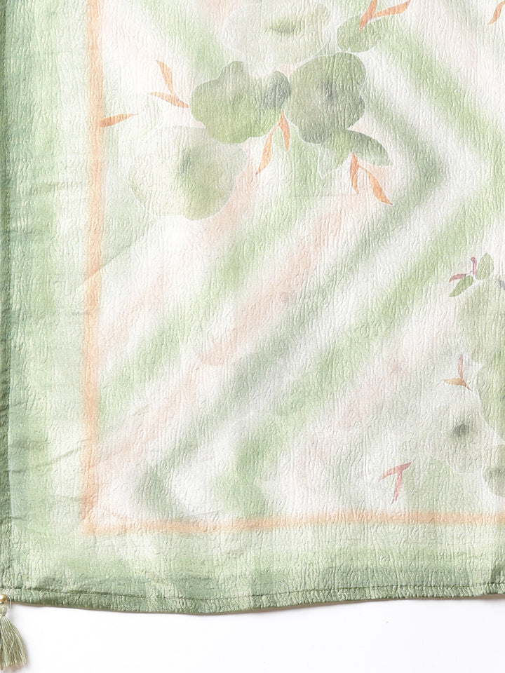 Neerus Lime Green Printed Straight Kurta and Trousers With Dupatta