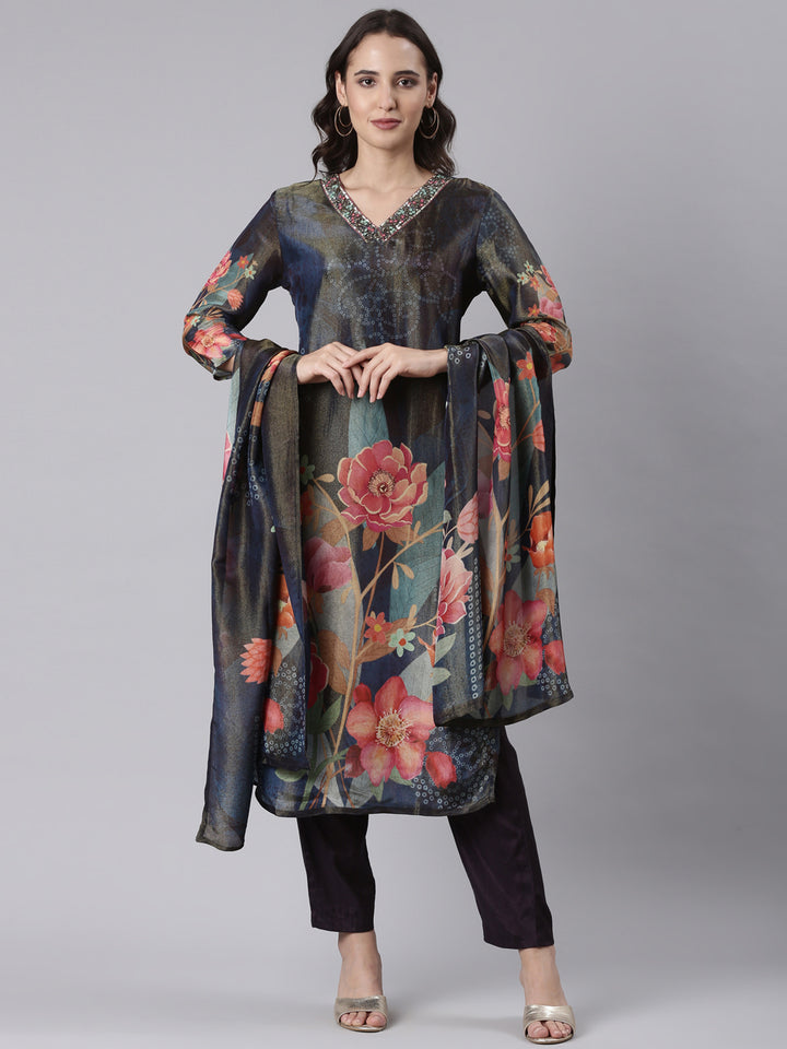 Black Tissue Printed Three Piece Set