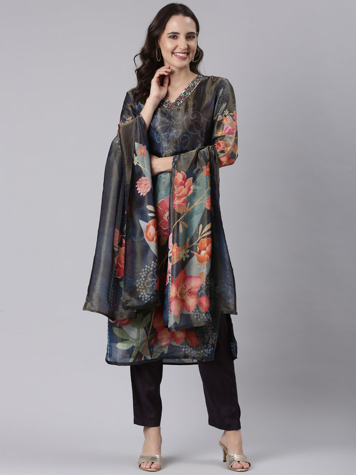 Black Tissue Printed Three Piece Set