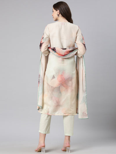 Neerus Mint Printed Straight Kurta and Trousers With Dupatta