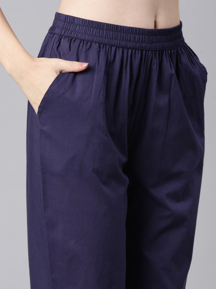 Neerus Navy blue Printed Straight Kurta and Trousers With Dupatta