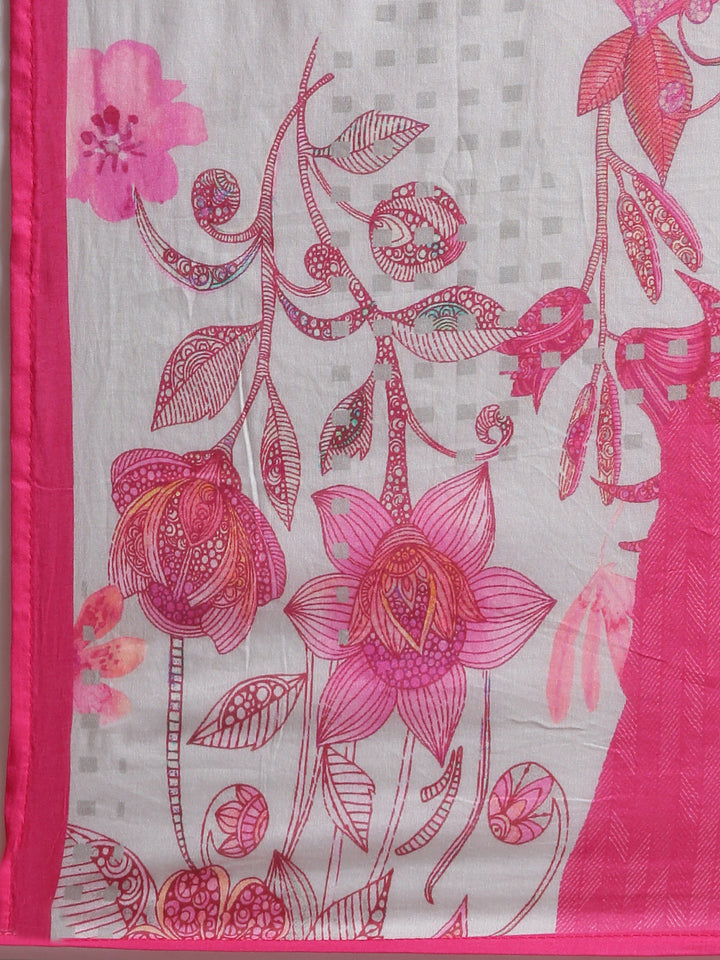 Neerus Pink Printed Straight Kurta And Trousers With Dupatta