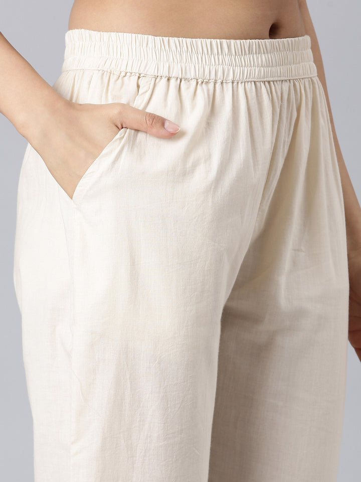 Neerus Cream Printed Straight Kurta and Trousers With Dupatta