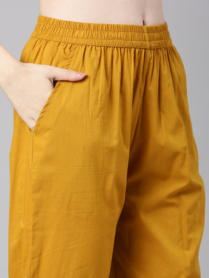 Neerus Mustard Printed Anarkali Kurta and Trousers With Dupatta