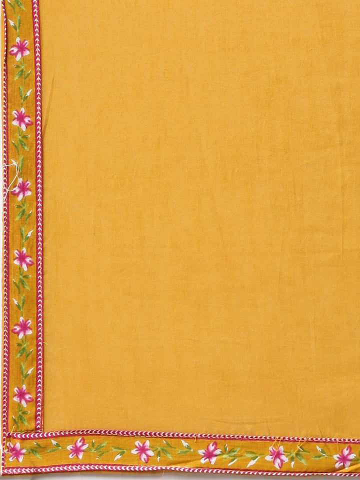 Neerus Mustard Printed Anarkali Kurta and Trousers With Dupatta