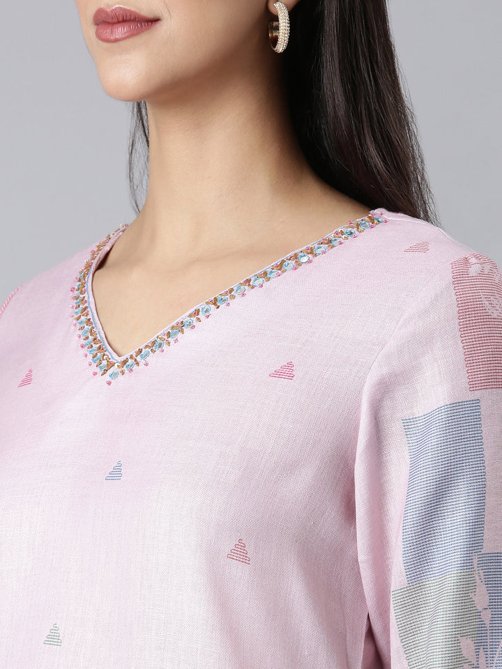 Neerus Pink Solid Straight Kurta and Trousers With Dupatta