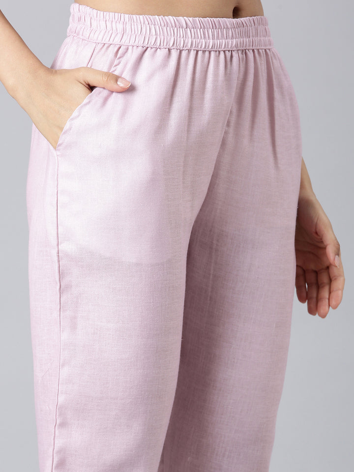 Neerus Pink Solid Straight Kurta and Trousers With Dupatta