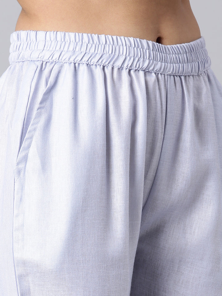 Neerus Lavender Solid Straight Kurta and Trousers With Dupatta