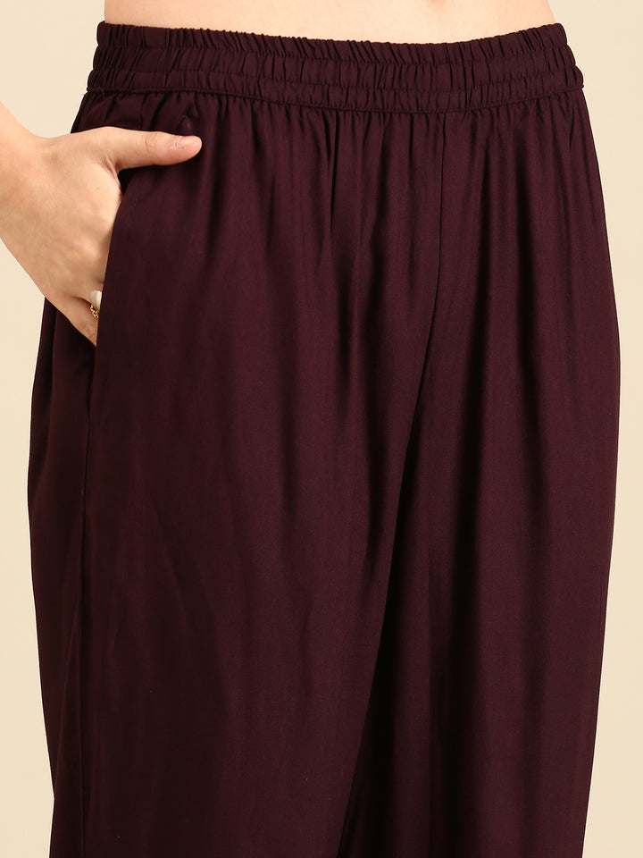 Wine Muslin Fabric three piece palazzo suit