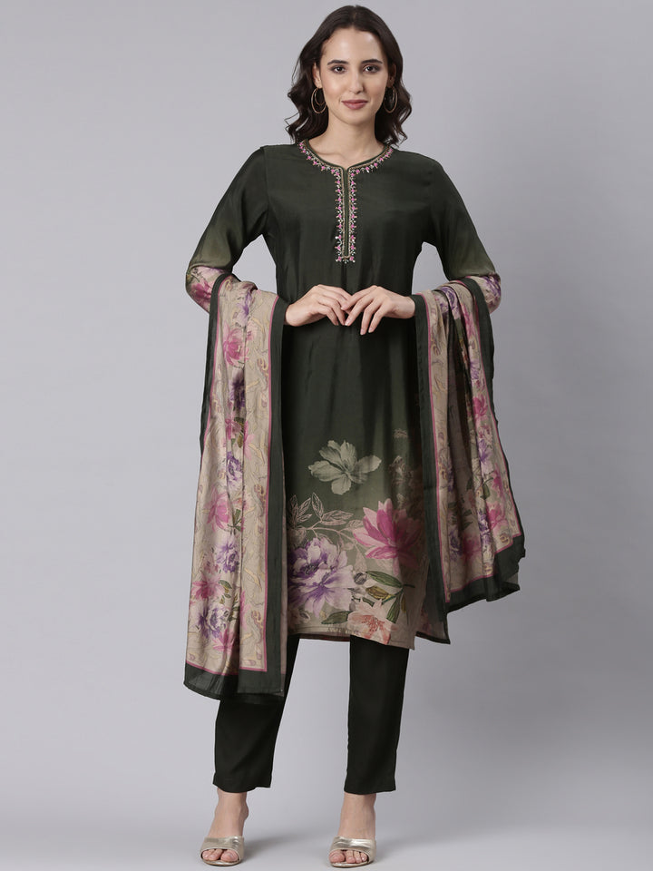 Olive Dola Silk Printed Three Piece Set