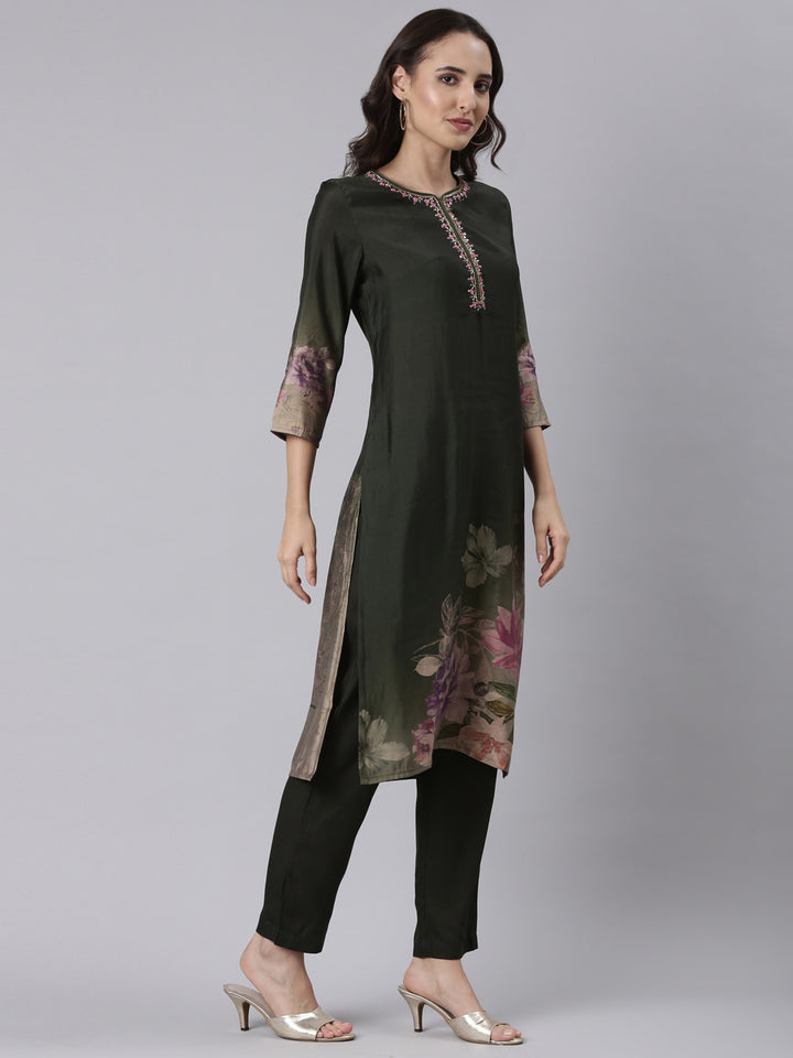 Olive Dola Silk Printed Three Piece Set