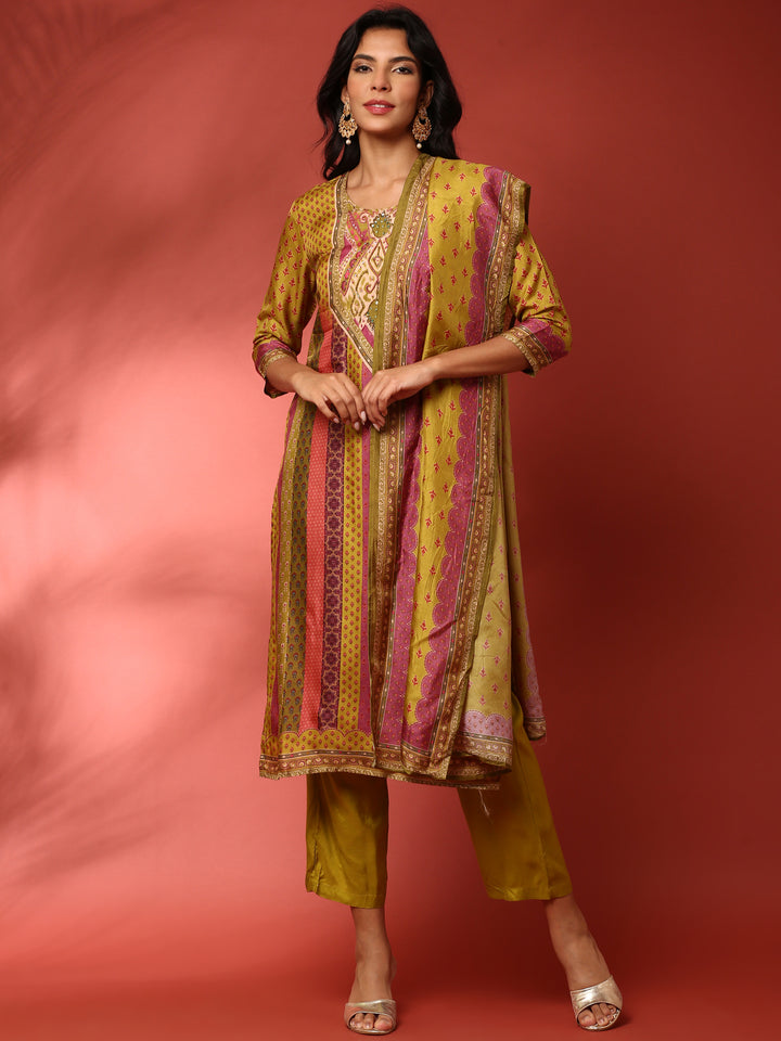 Multi color Muslin digital printed Three piece suit set