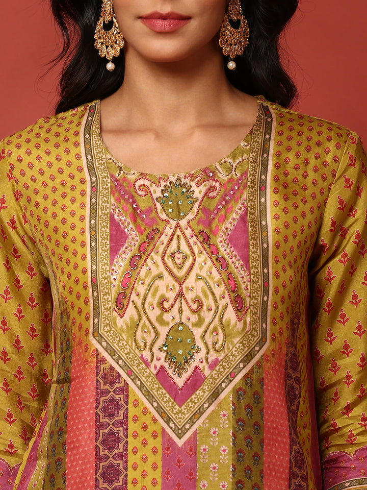 Multi color Muslin digital printed Three piece suit set