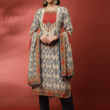 Grey Ikat fabric three piece suit