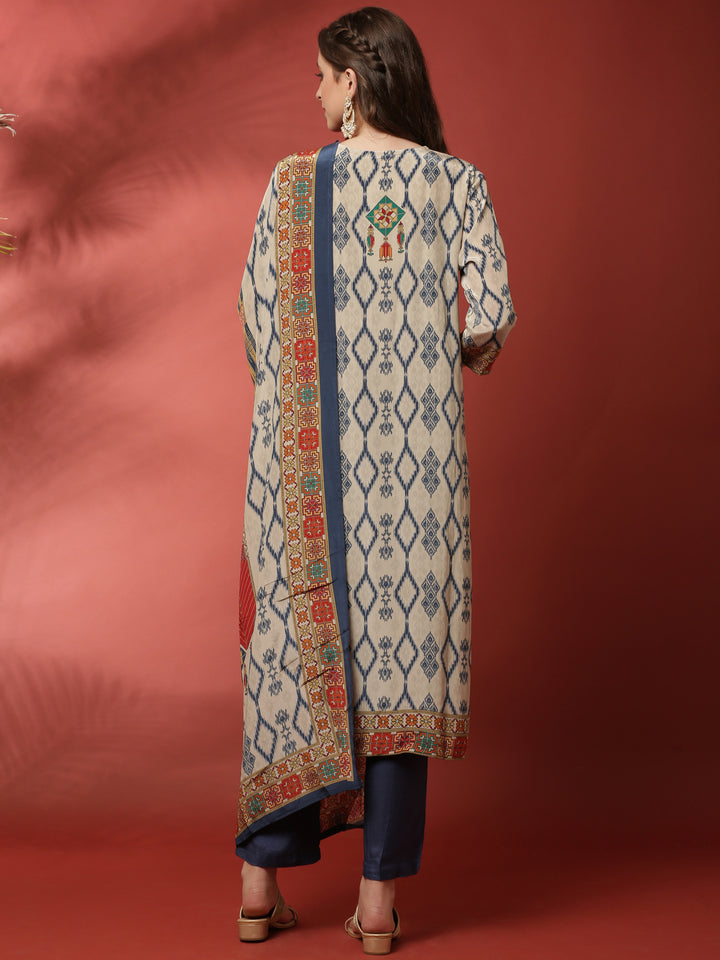 Grey Ikat fabric three piece suit