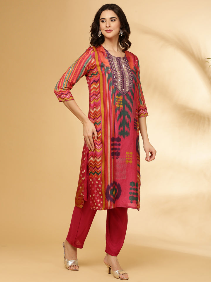 Pink Russian Silk Three Piece Set