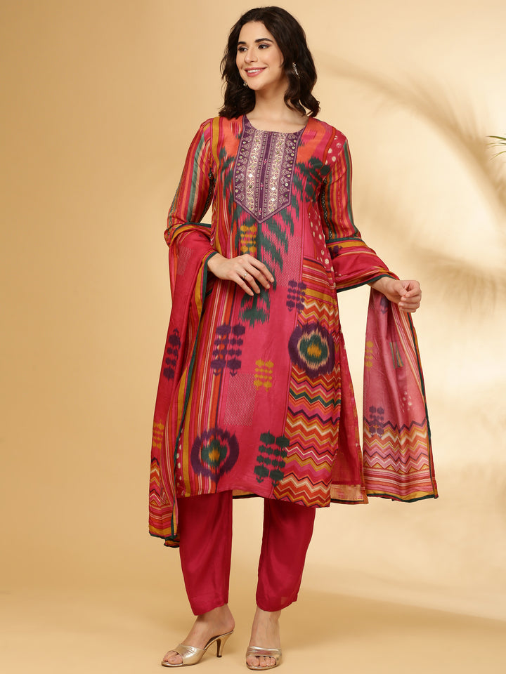 Pink Russian Silk Three Piece Set