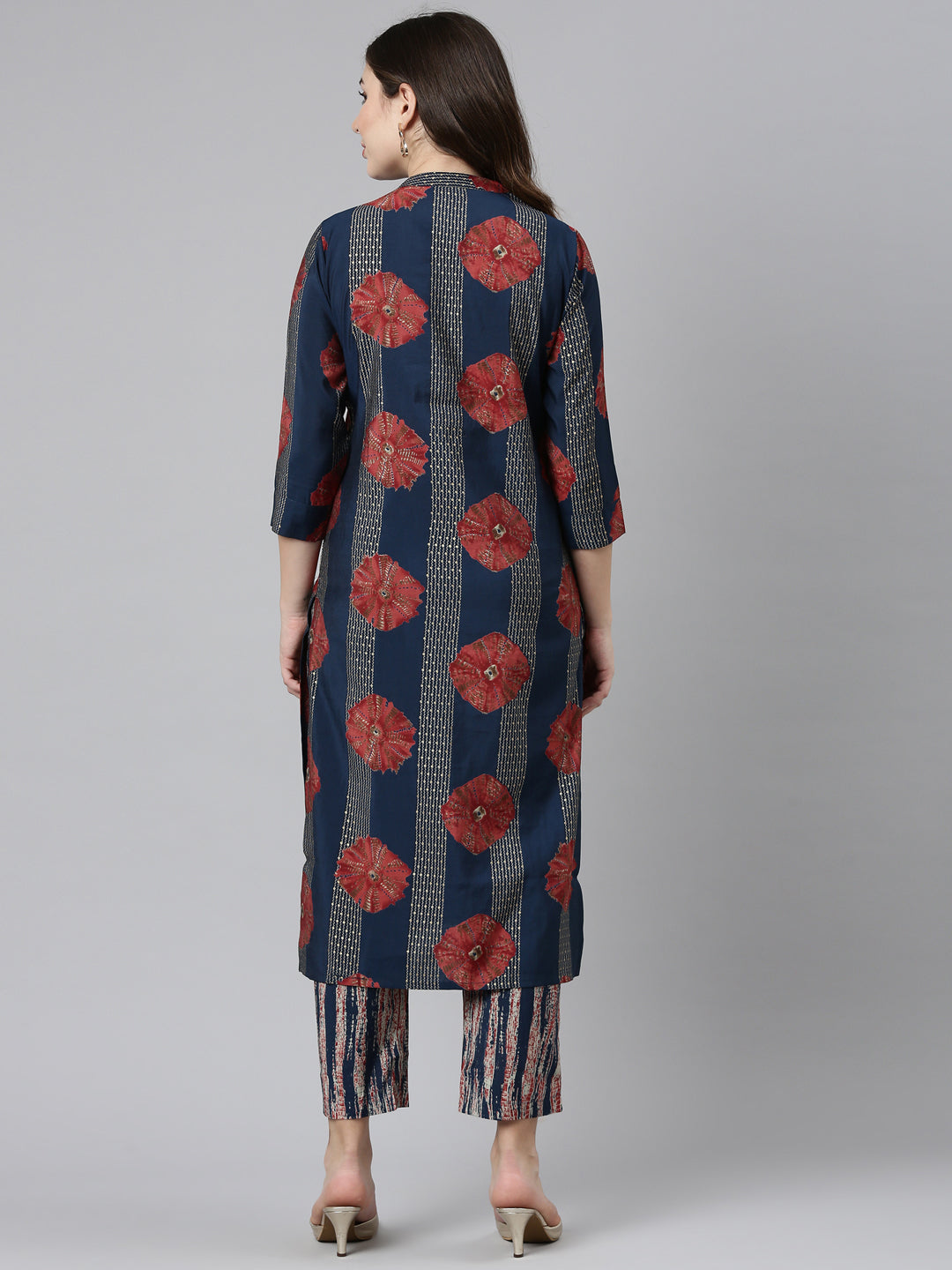 Neerus Blue printed straight kurta set with trouser - side view