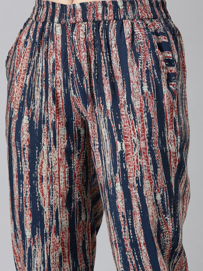 Neerus Navy Blue Regular Straight Printed Kurta And Trousers
