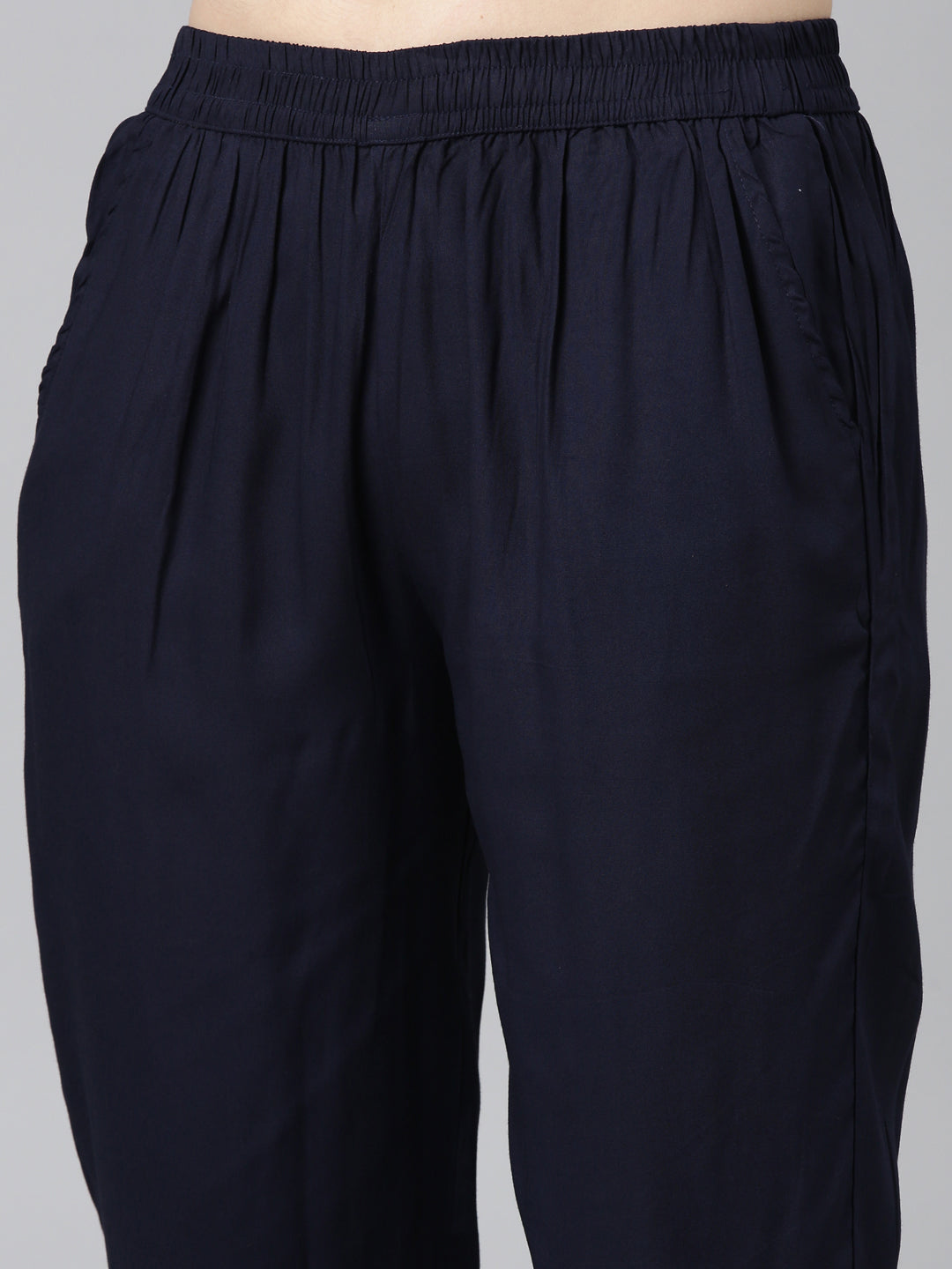 Neeru's Navy Blue Regular Straight Printed Readymade suits