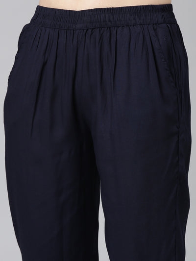 Neeru's Navy Blue Regular Straight Printed Readymade suits