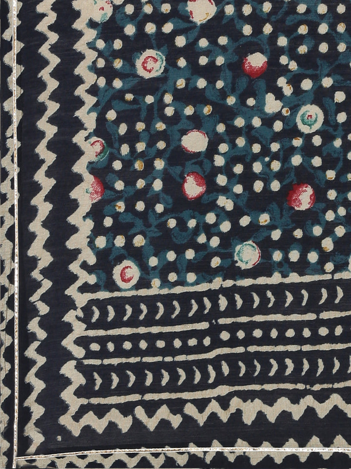 Neerus Blue printed straight kurta set with dupatta - detail view 4