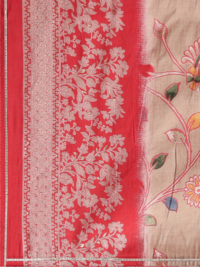Neerus Red Regular Straight Printed Kurta And Trousers With Dupatta