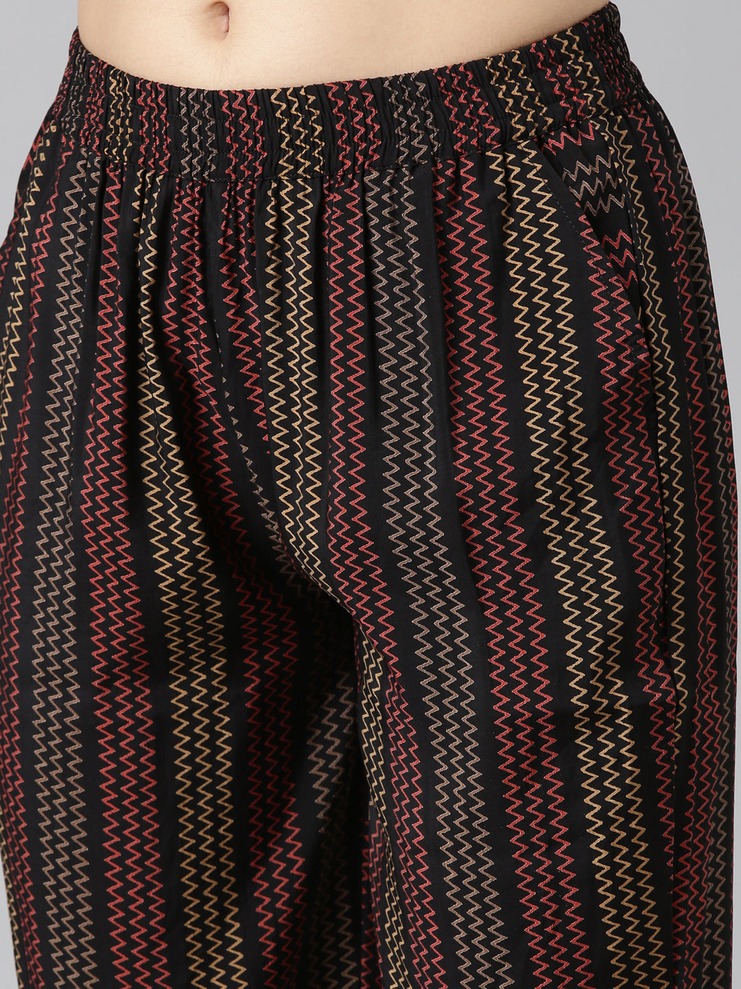 Neerus Black Regular Straight Printed Kurta And Trousers With Dupatta