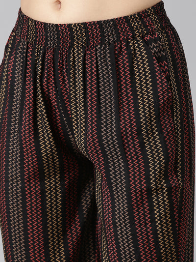 Neerus Black Regular Straight Printed Kurta And Trousers With Dupatta