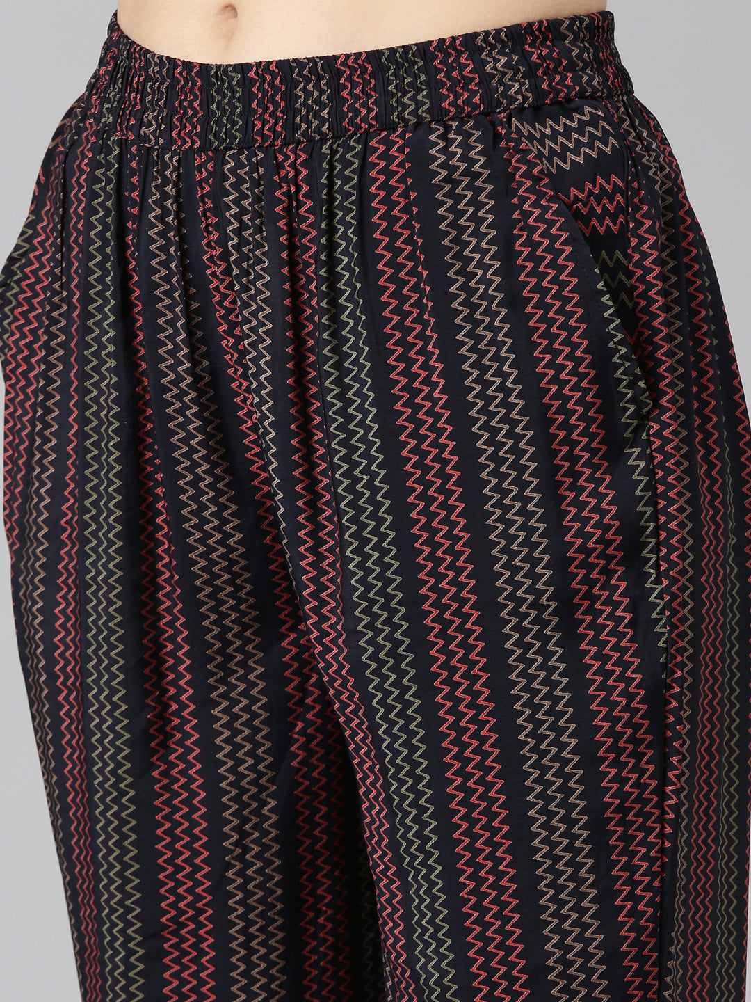 Neerus Blue printed straight kurta set with trouser and dupatta - detail view 3