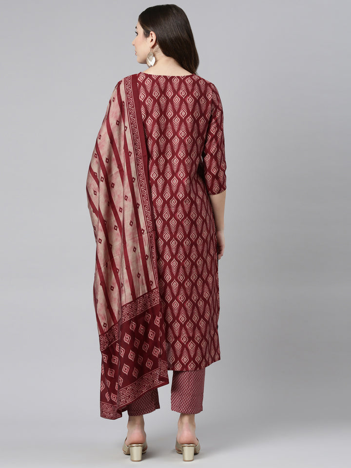Neerus Maroon Regular Straight Printed Readymade suits