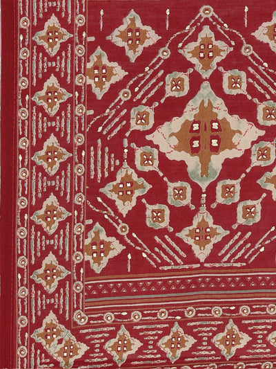 Neerus Maroon Regular Straight Printed Kurta And Trousers With Dupatta