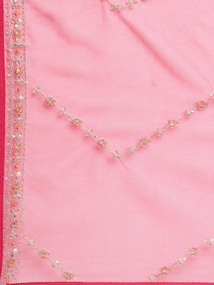 Neerus Pink printed straight kurta set with dupatta - detail view 4