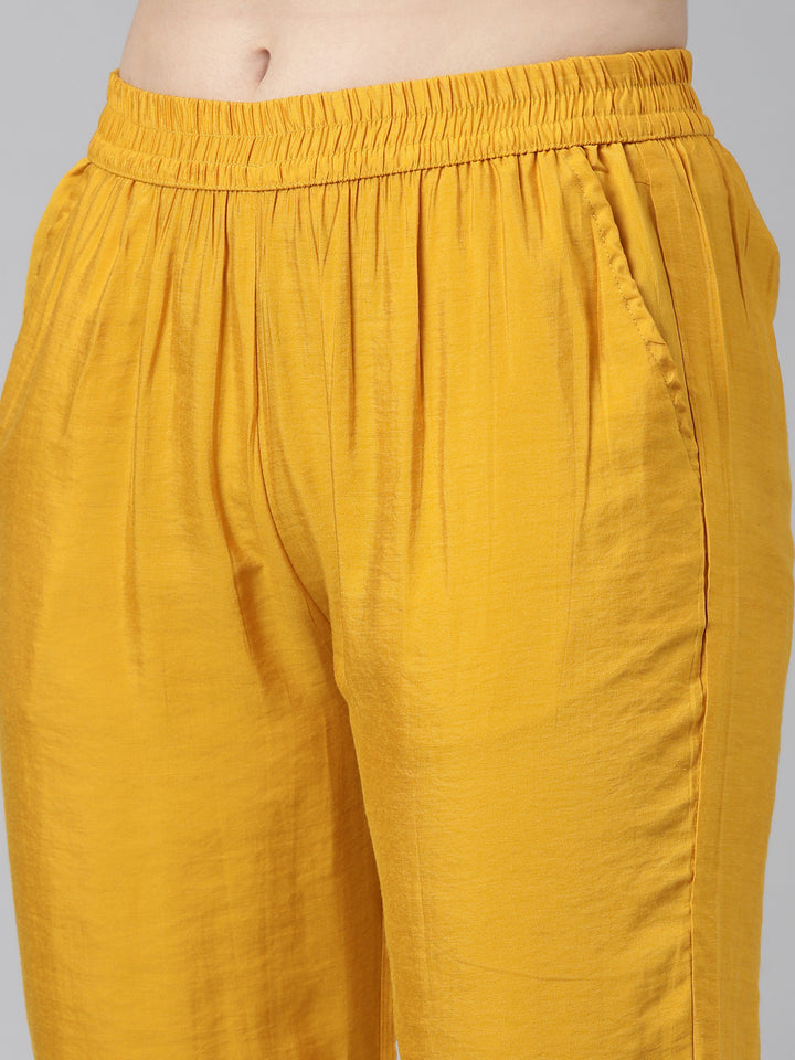 Neerus Yellow Regular Straight Embroidered Kurta And Trousers