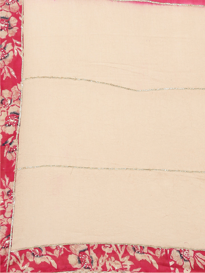 Neerus Pink printed anarkali kurta set with sharara and dupatta - detail view 4