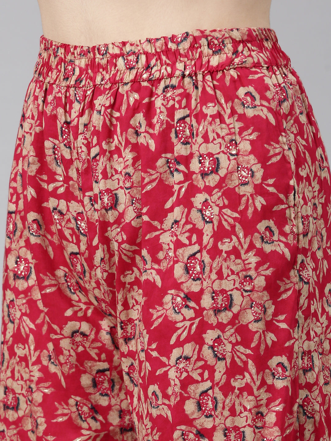 Neerus Pink printed anarkali kurta set with sharara and dupatta - detail view 3