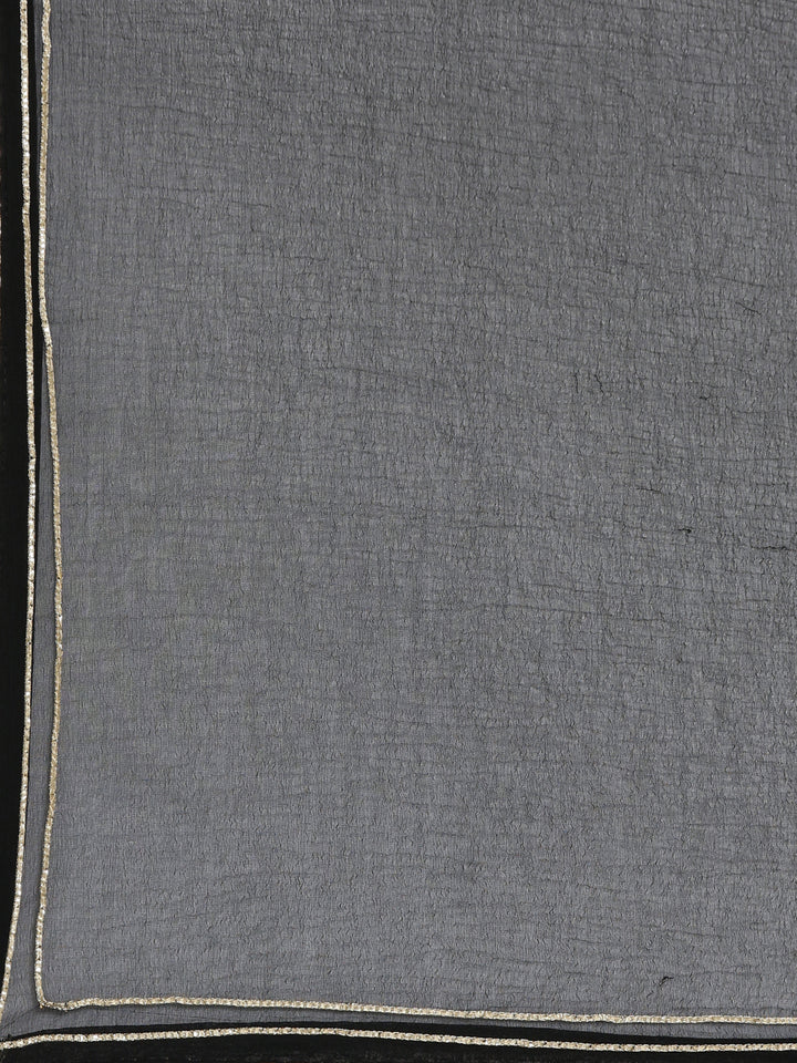 Neerus Black printed straight kurta set with dupatta - detail view 4
