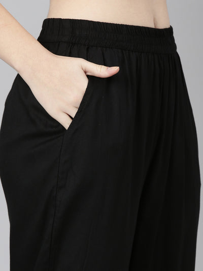 Neerus Black Regular Straight Printed Kurta And Trousers With Dupatta