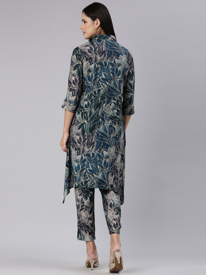 Neerus Green printed straight kurta set - side view