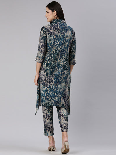 Neerus Green Regular Straight Printed Kurta And Trousers