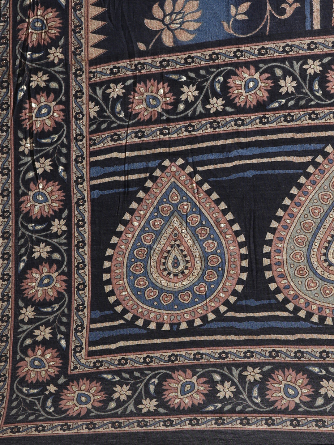 Neerus Blue printed straight kurta set with trouser and dupatta - detail view 4