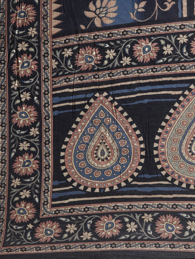 Neerus Navy Blue Regular Straight Printed Kurta And Trousers With Dupatta