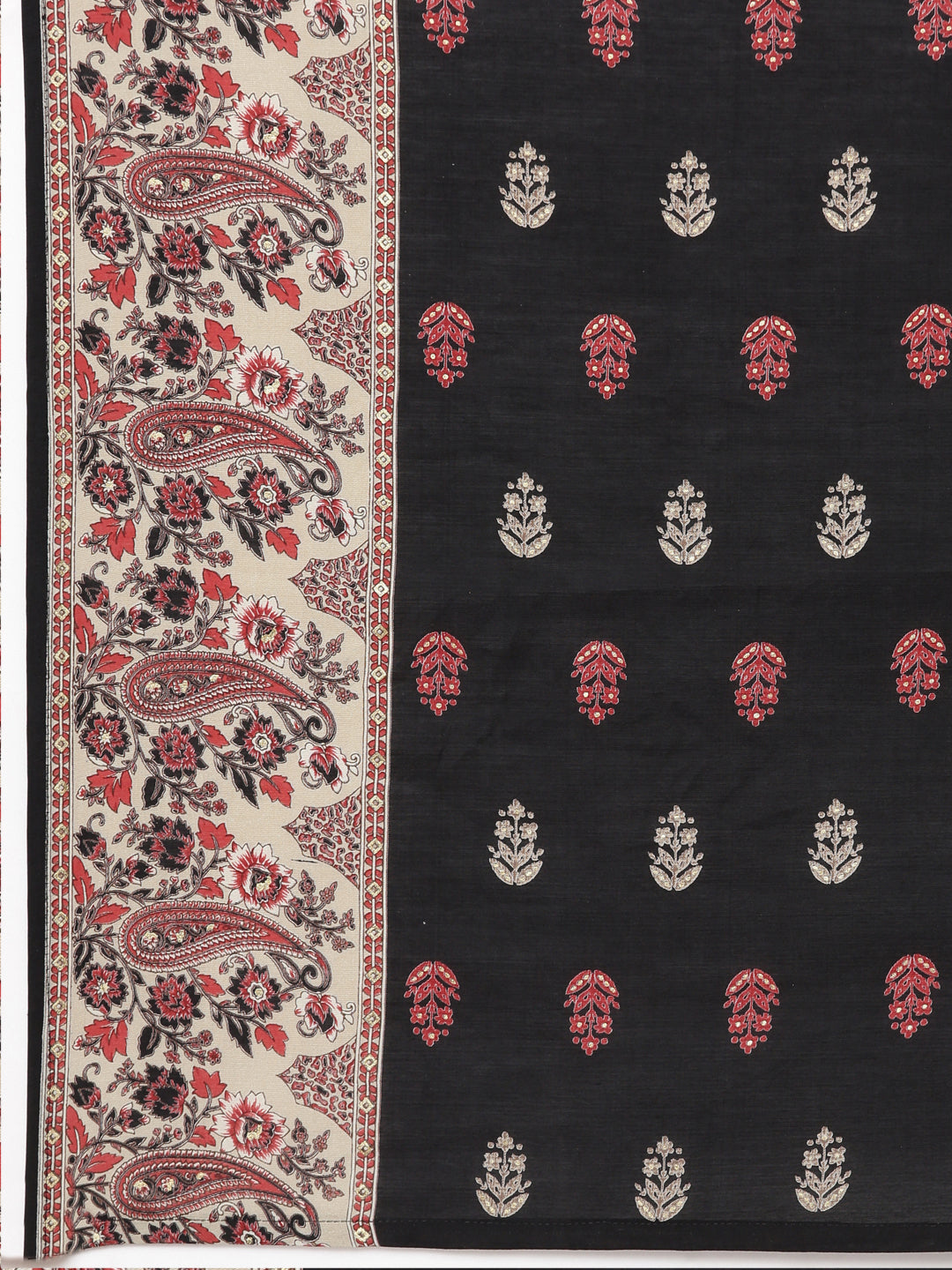 Neerus Black printed paisley kurta set with trouser and dupatta - detail view 4