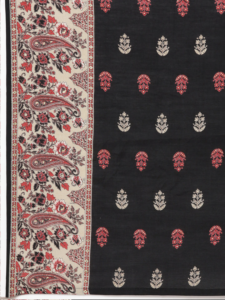 Neerus Black printed paisley kurta set with trouser and dupatta - detail view 4