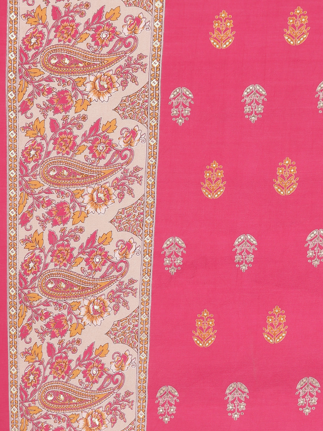 Neerus Pink printed paisley kurta set with trouser and dupatta - detail view 4