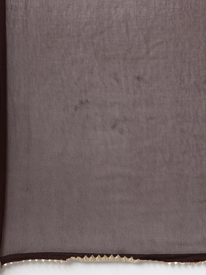 Neerus Brown floral printed straight suit set - detail view 4