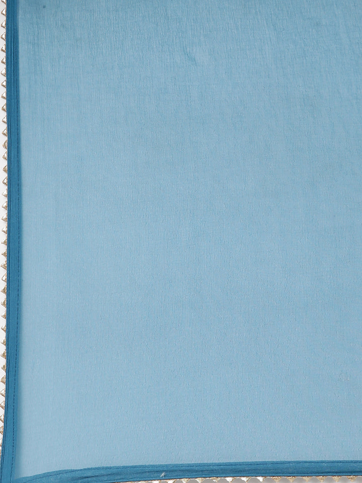 Neerus Blue colourblocked straight kurta suit set - detail view 4